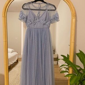 Elegant Blue Lace Women's Dress